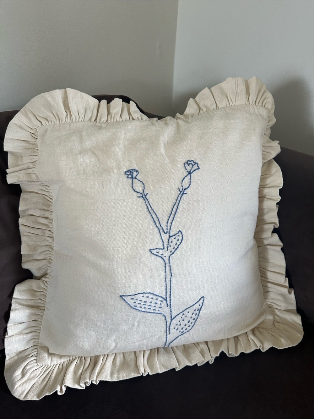 IKEA Decorative Pillow Akernejlika Embroidered Pillow Ruffled 20”x 20”